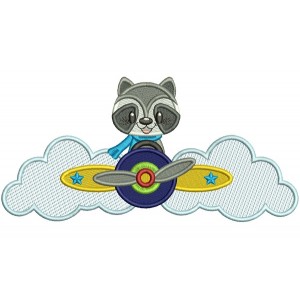 Little Raccoon Pilot Filled Machine Embroidery Design Digitized Pattern